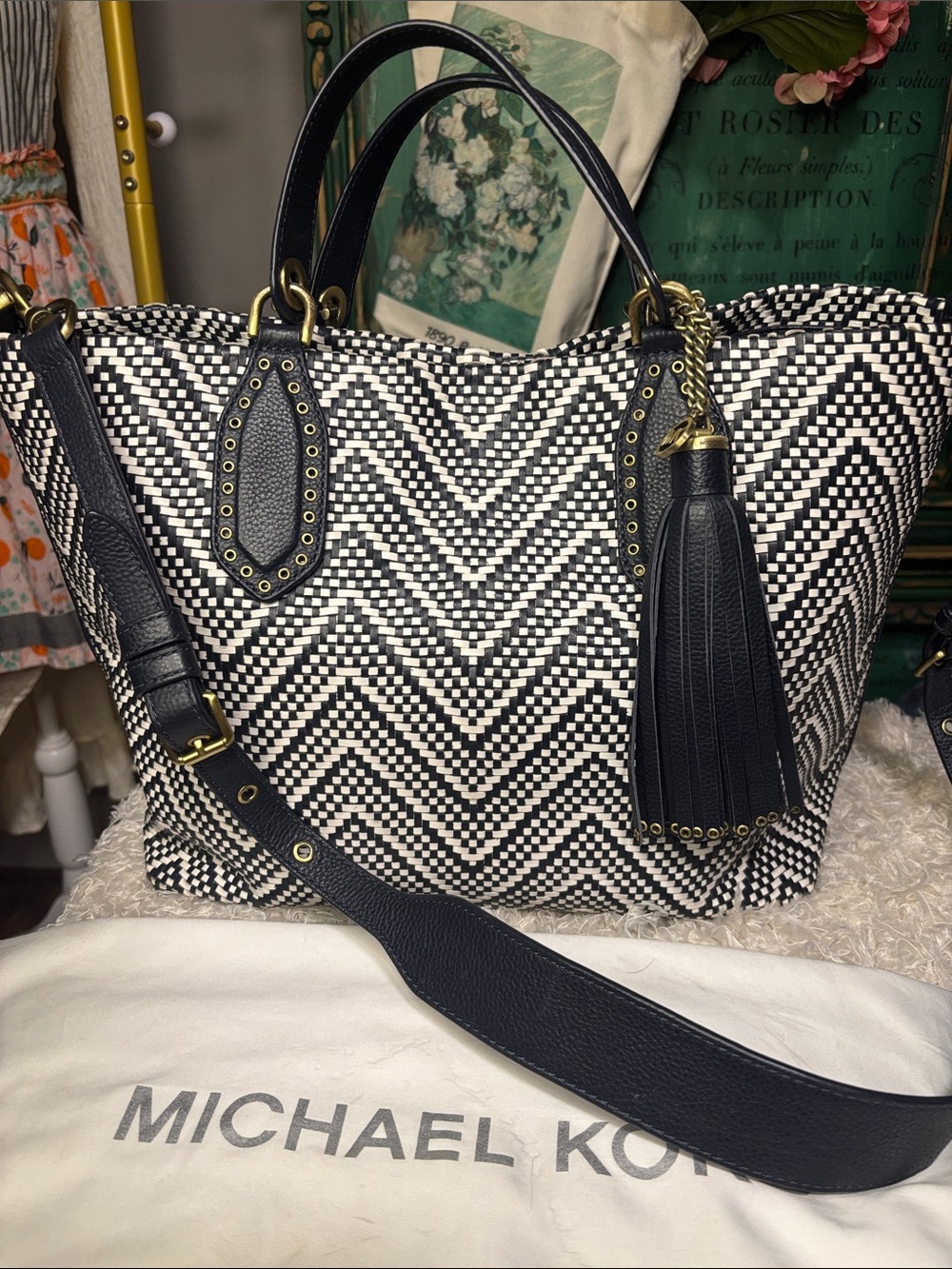 Michael Kors Brooklyn Large Woven Leather Satchel~ EUC